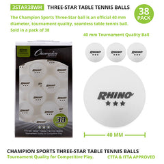 3 Star Tournament Table Tennis White