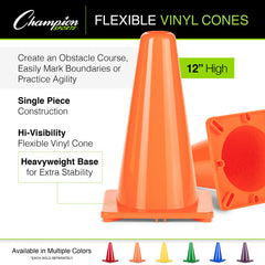 12 Inch High Visibility Flexible Vinyl Cone Blue